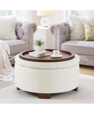 Round Boucle Storage Ottoman with Reversible Lid