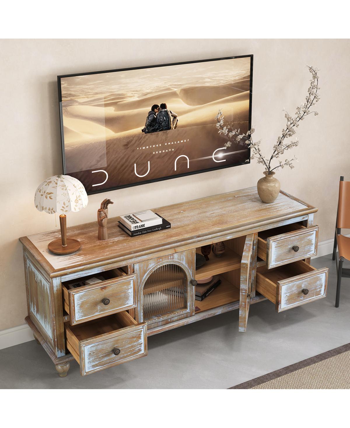 Streamdale Furniture 60'' Farmhouse Tv Stand with 4 Drawers and 2 Glass Doors Rustic Media Console