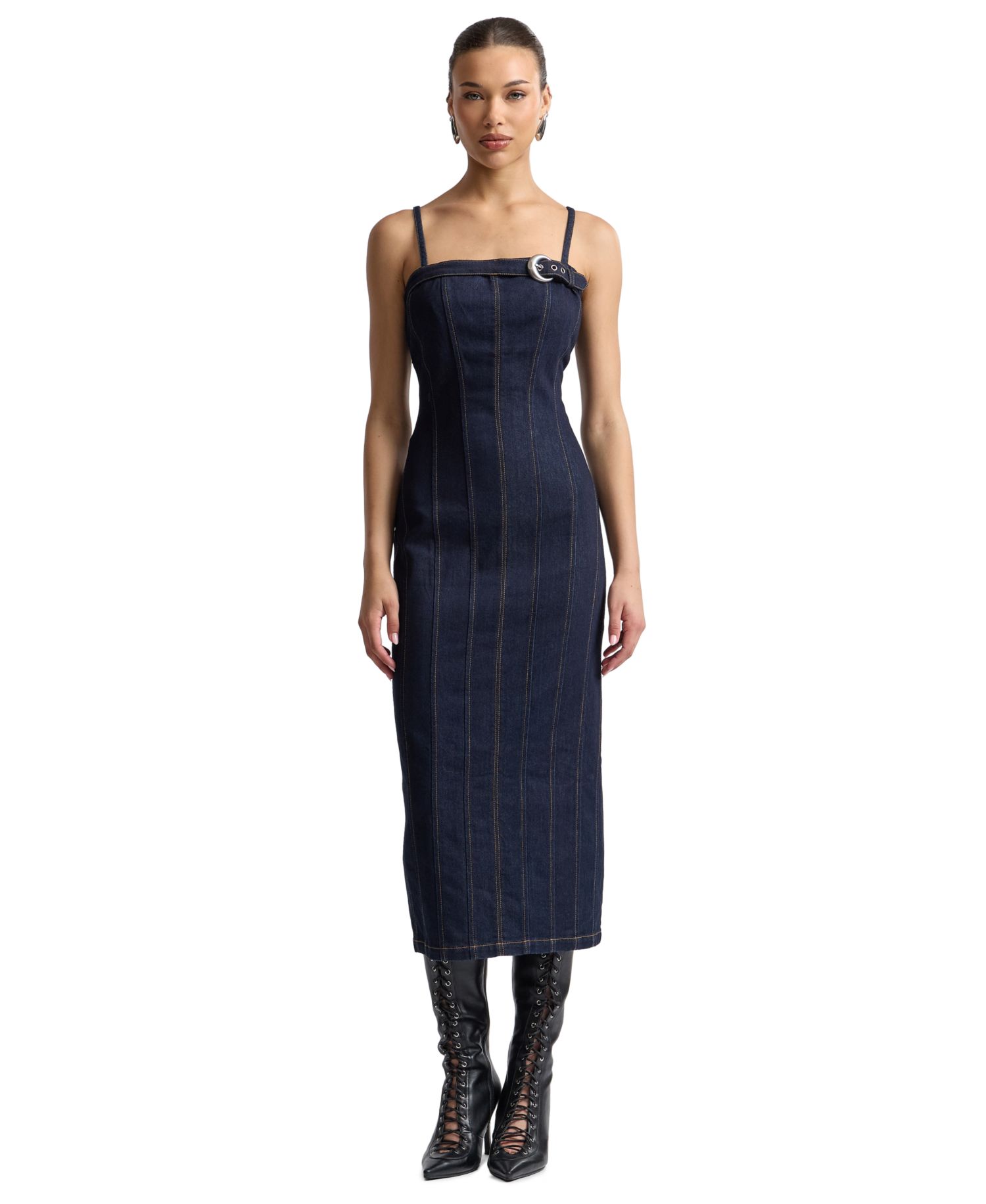Women's Seamed Denim Midi Dress