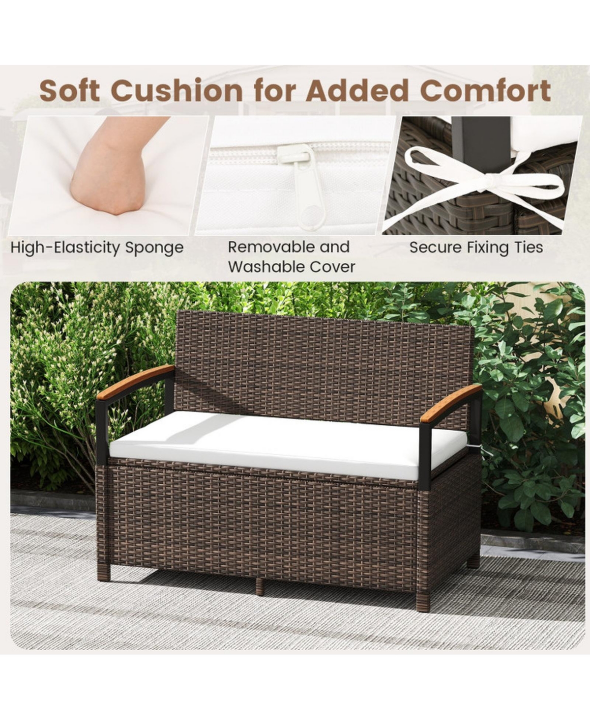 Sugift 46-Gallon Outdoor Storage Bench Deck Box Patio Furniture With Cushion