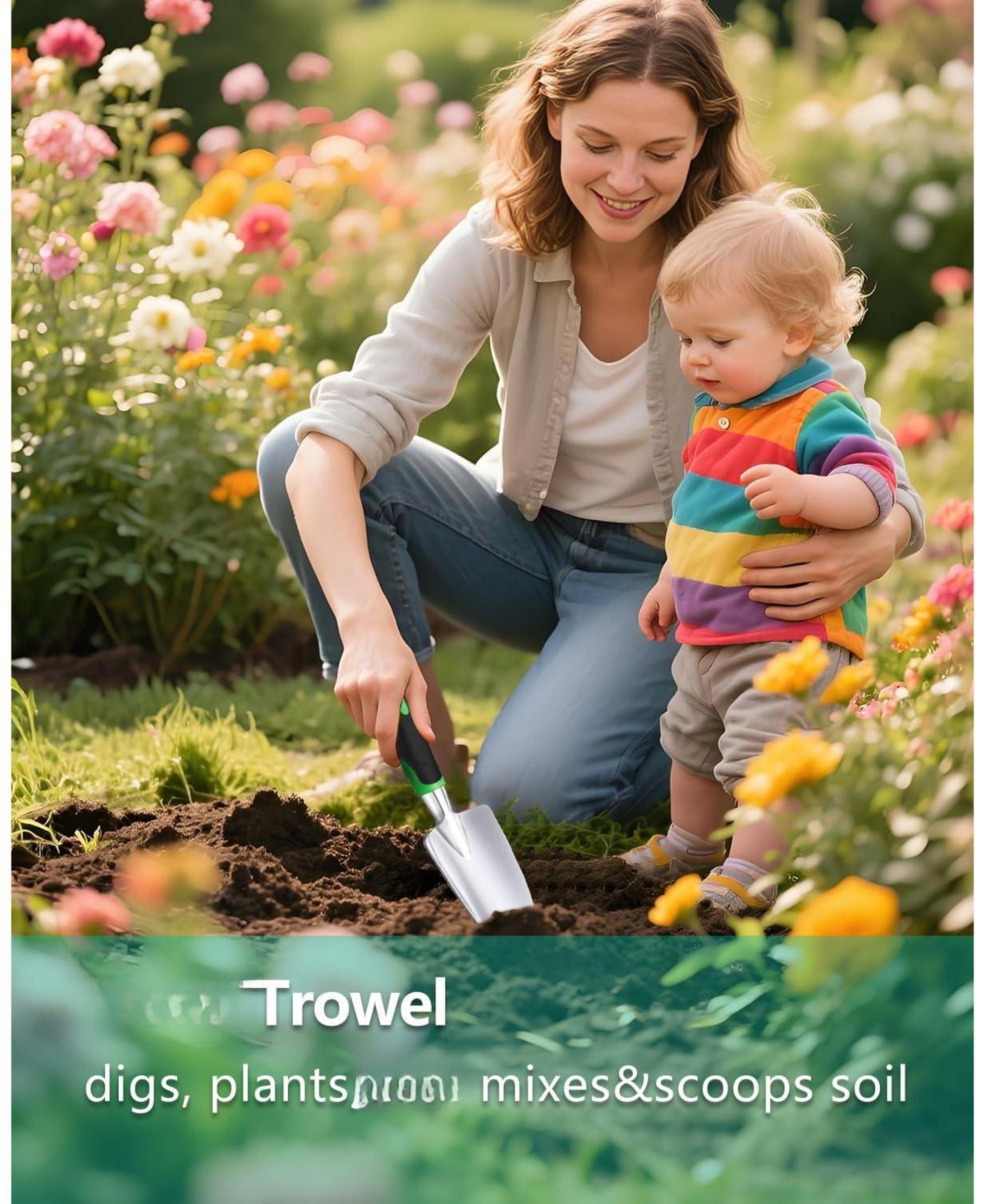 Xdovet Garden Tool Set Cast Aluminum Trowel Rake Cultivator Rubber Handle