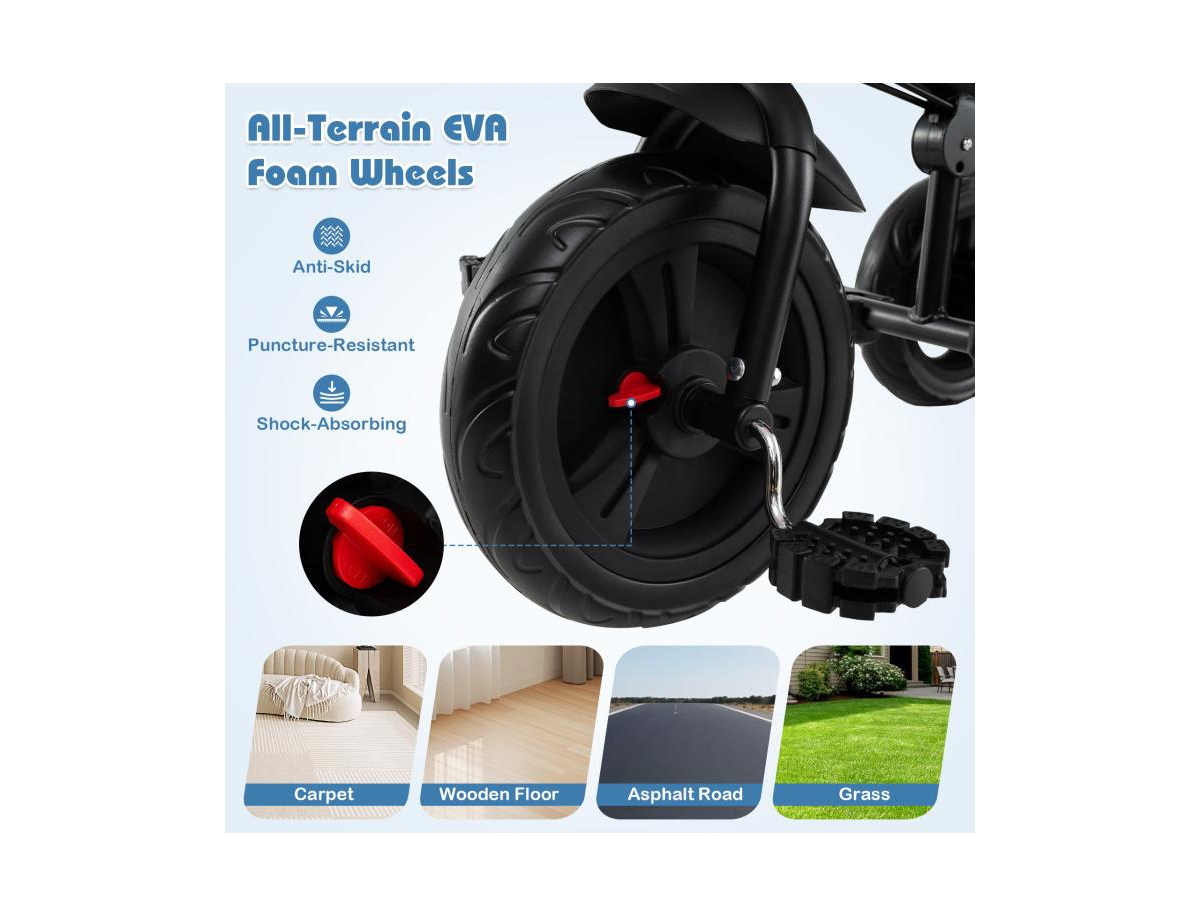 Slickblue Foldable 7-in-1 Baby Tricycle Stroller with Adjustable Canopy