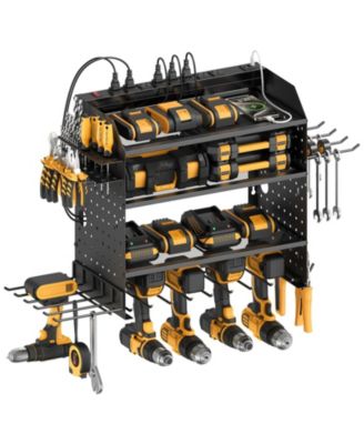 Modular Power Tool Storage and Charging Station 4-Tier Wall Mounted Drill Organizer