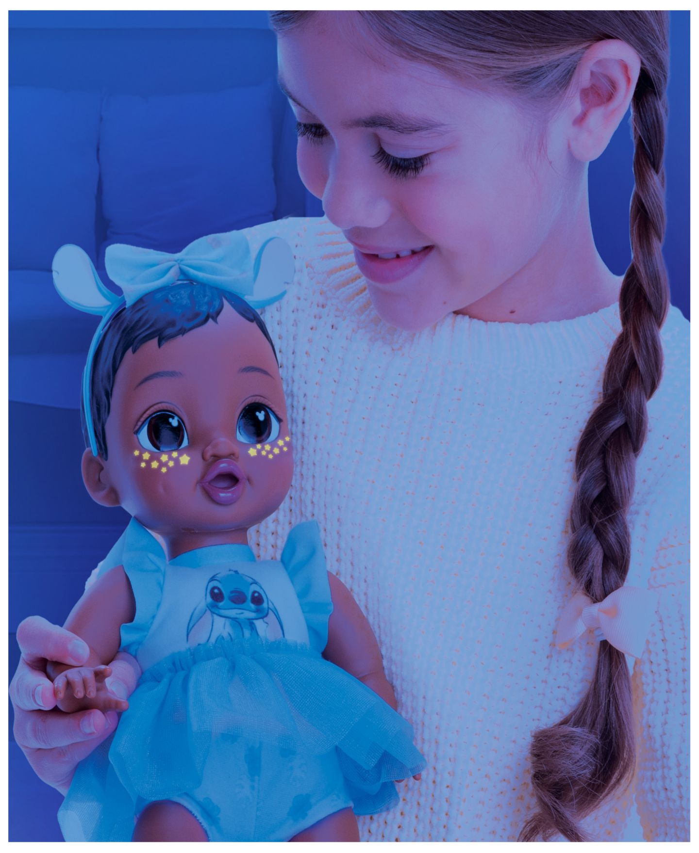 Детская кукла Disney Darlings Snuggly Stars Stitch 11" Glow-in-the-Dark Baby Doll — фото 7