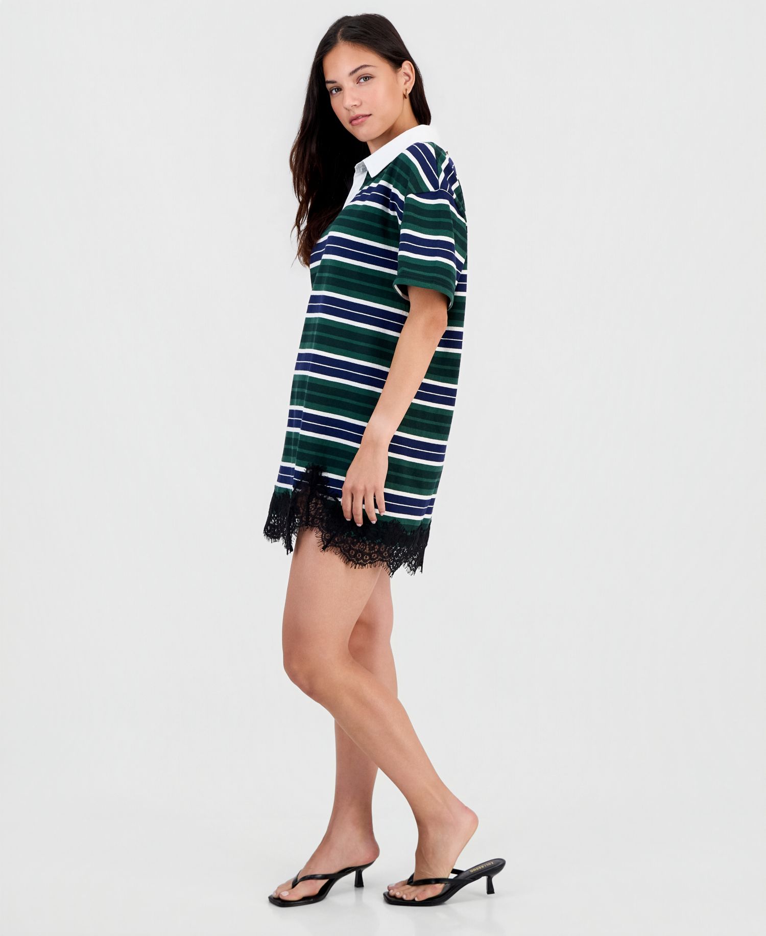Women's Short-Sleeve Lace-Trim Rugby Dress