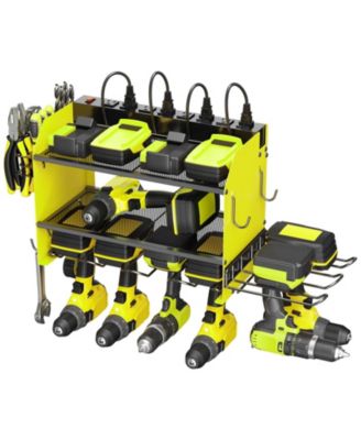 Power Tool Organizer Wall Mount Charging Station Drill Holder Metal Rack Strip Cord