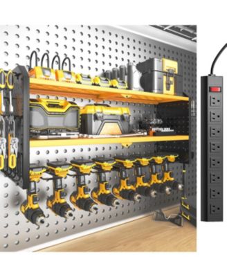 Power Tool Organizer Wall Mount Charging Station Metal Rack Drill Holder Outlet Strip