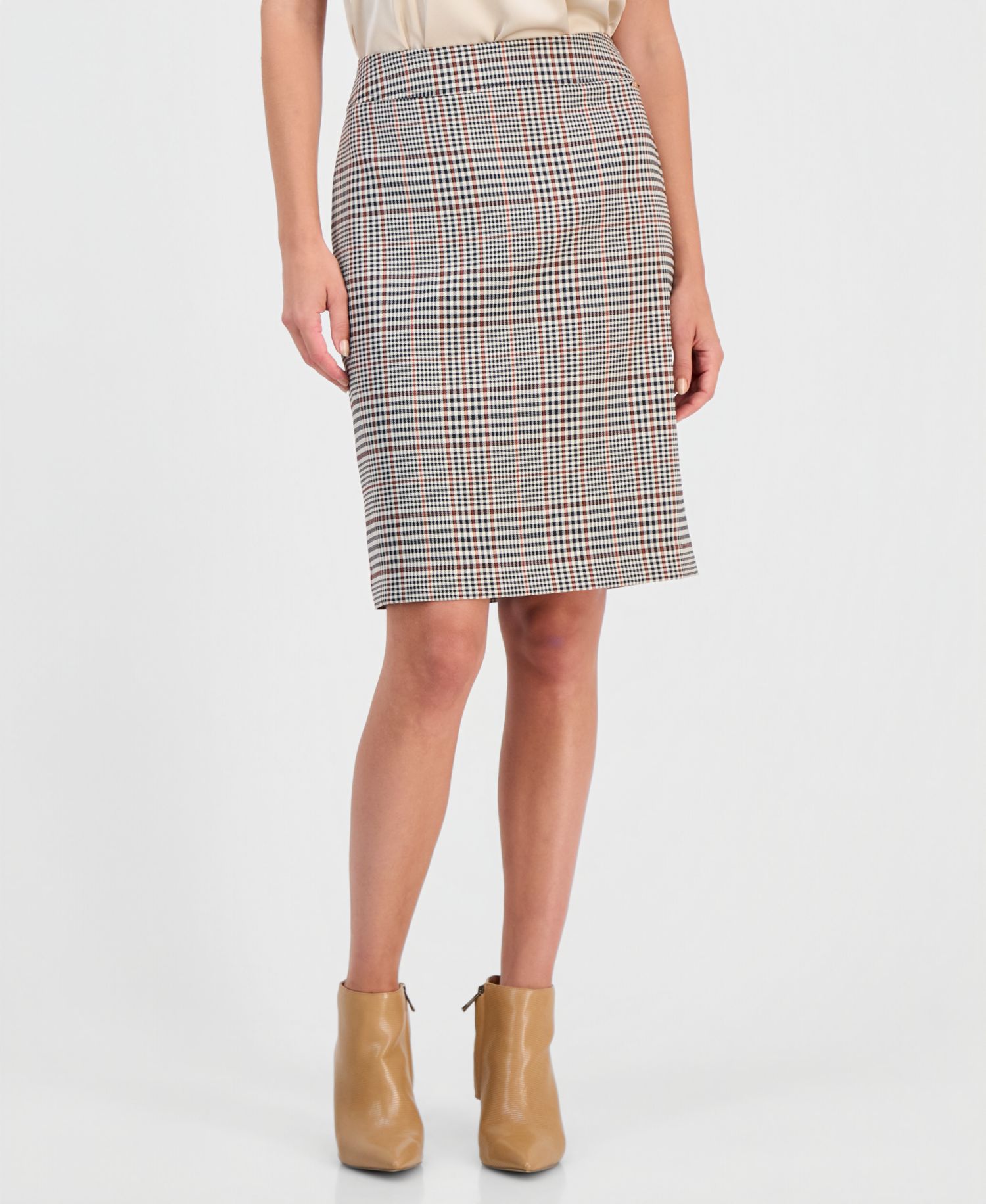 ASL Petite Plaid Pencil Knee-Length Skirt
