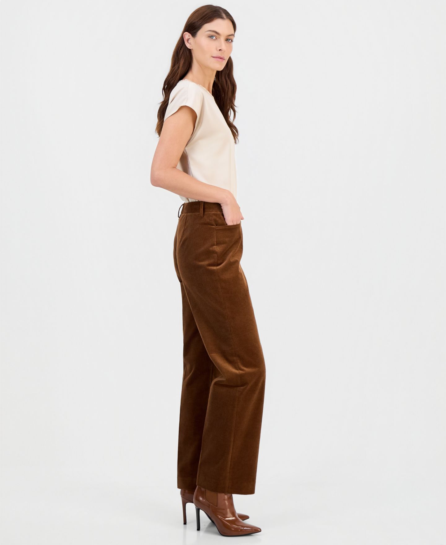 Женские брюки Tahari ASL Corduroy Flare, цвет: Светло-коричневый — фото 2