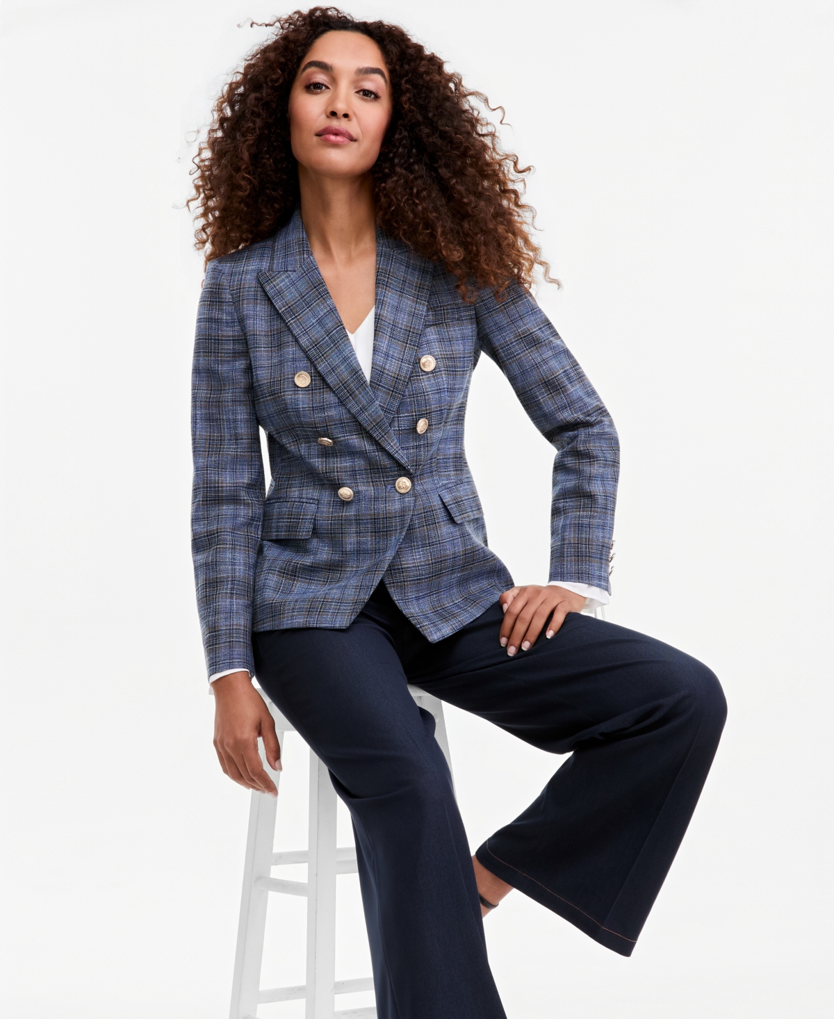 Tahari Asl Women's Plaid Double-Breasted Blazer