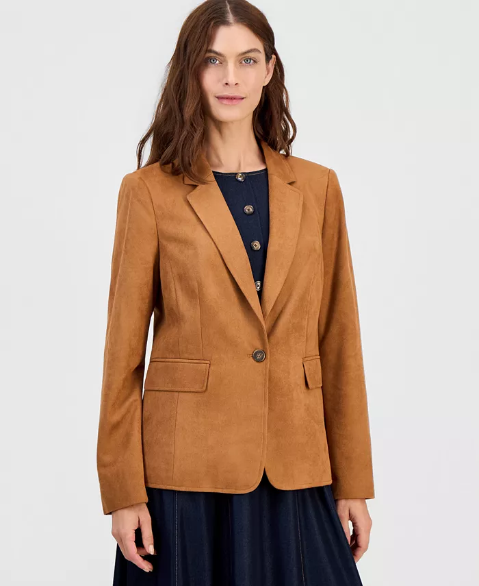 Women's Faux-Suede Single-Button Blazer