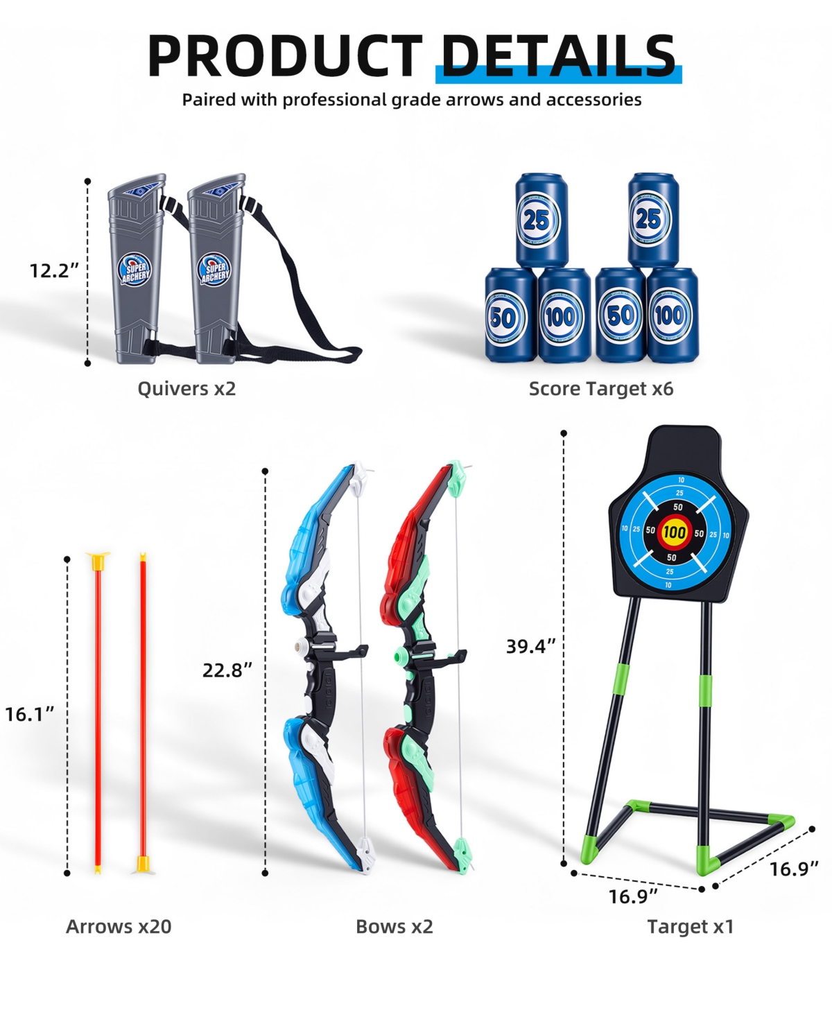 Sugift 2-Pack Led Bow and Arrow Set for Kids with 20 Suction Arrows, 1 Standing Target, 6 Score Targets & 2 Light-u Quiver