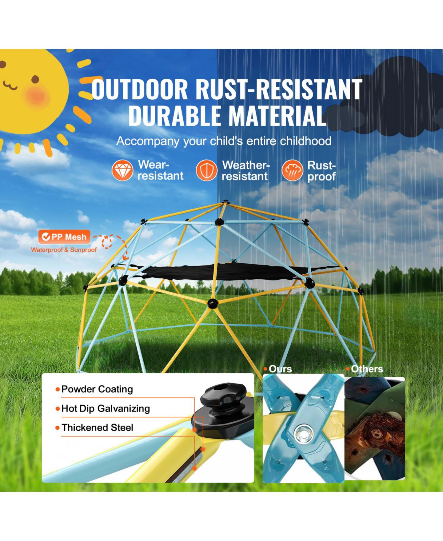 Детская игрушка VEVOR Geometric Dome Climber with Swing, Fits 4-5 Kids, 3–10 лет, цвет: Чёрный — фото 6