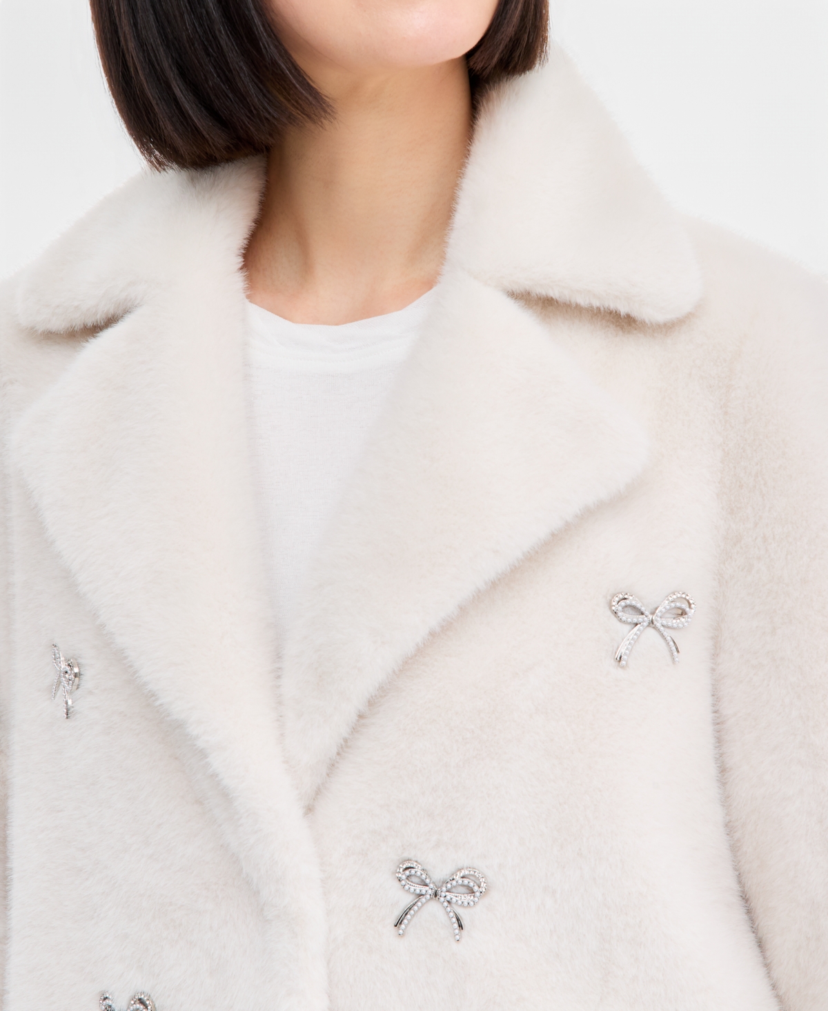 Cece Women's Faux-Fur Bow-Embellished Coat, Created for Macy's