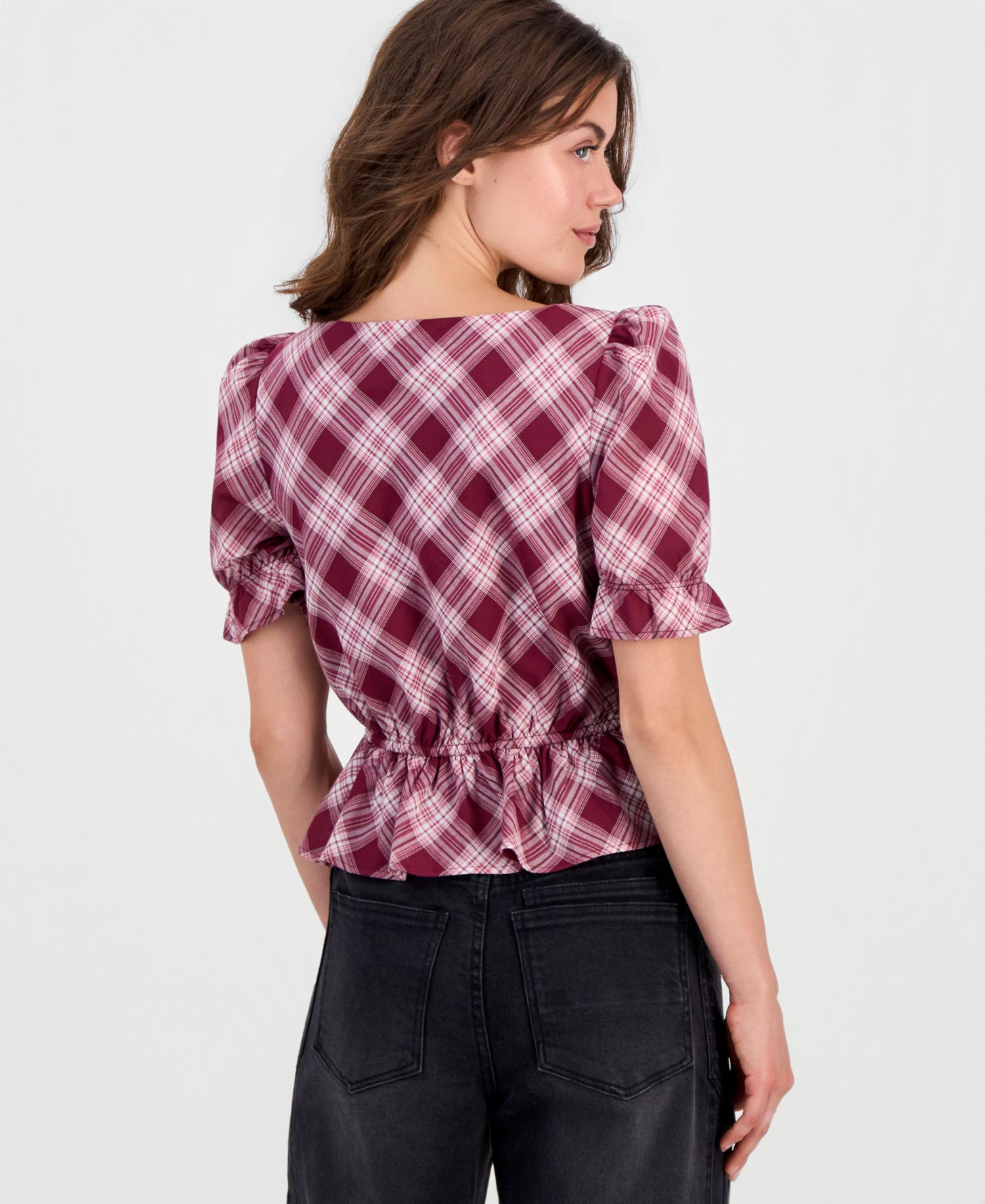 Petite Plaid Peplum Blouse