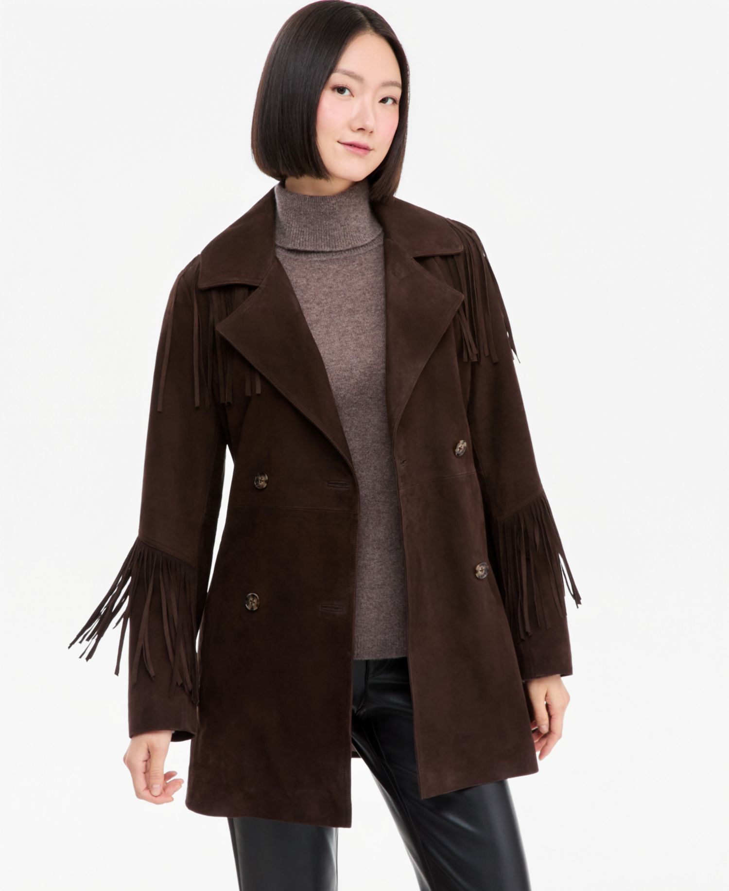 Women's Suede Trench with Fringe Coat