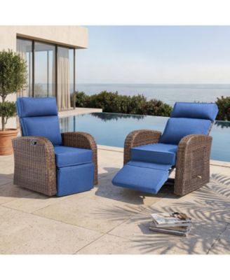 Adjustable Oversized Outdoor Recliner Chair with Independent Backrest and Footrest, Patio Swivel Recliner Chair with 5-inch Cushion
