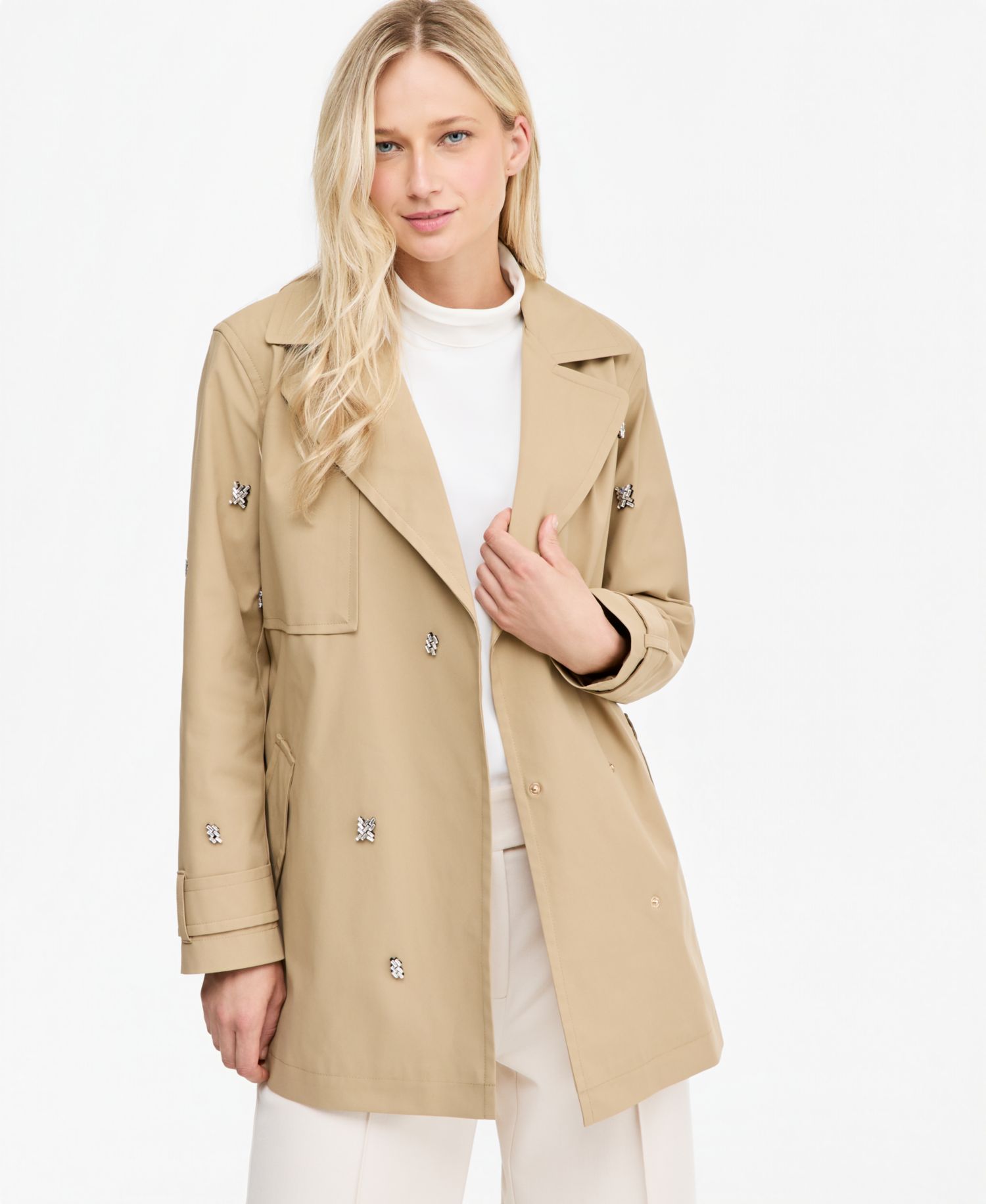 Women's Embellished-Belted Trench Coat