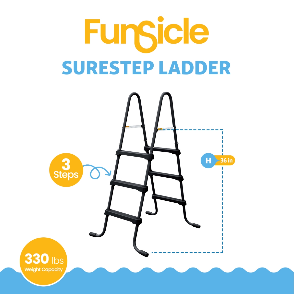 Funsicle 36" SureStep 3 Stair Outdoor Above-Ground Swimming Pool Ladder