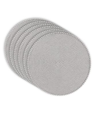 Pom Pom 15" Round Woven Placemats Set of 6 - Durable, Reversible and Non-Slip Table Mats