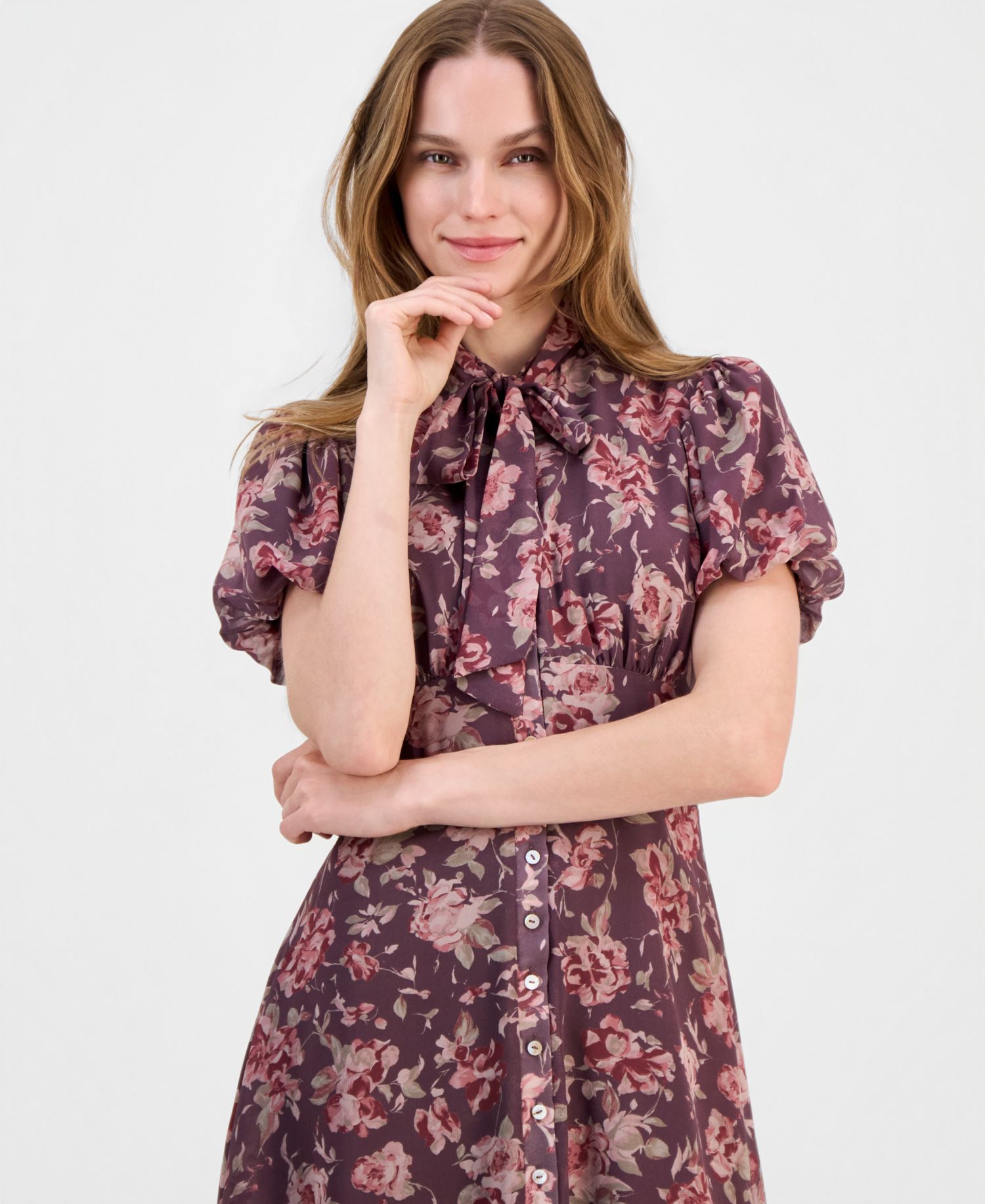 Jonni Puff-Sleeve Floral-Print Tie-Front Mini Dress