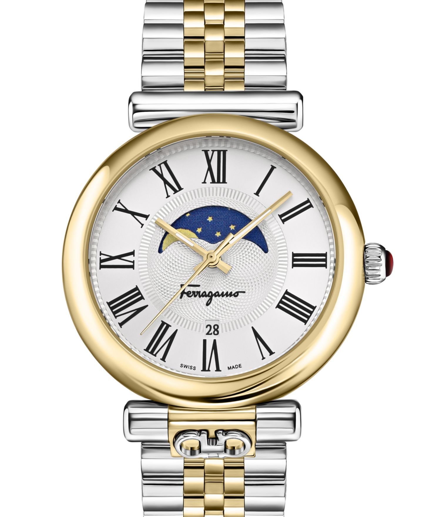 Женские часы Ferragamo Ora Moonphase Two-Tone Stainless Steel Bracelet Watch 40mm — фото 1