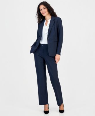 Women's Notch-Collar Jacket, Ruffled Sleeveless Blouse & Pull-On Straight-Leg Pants