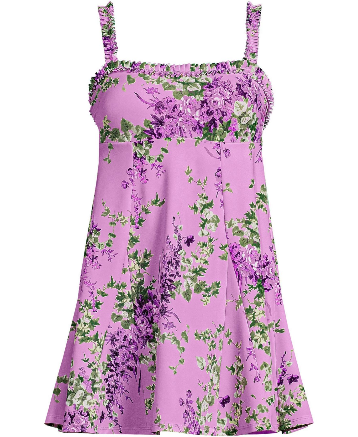 Women's Tugless Pleated Ruffle Swim Dress
