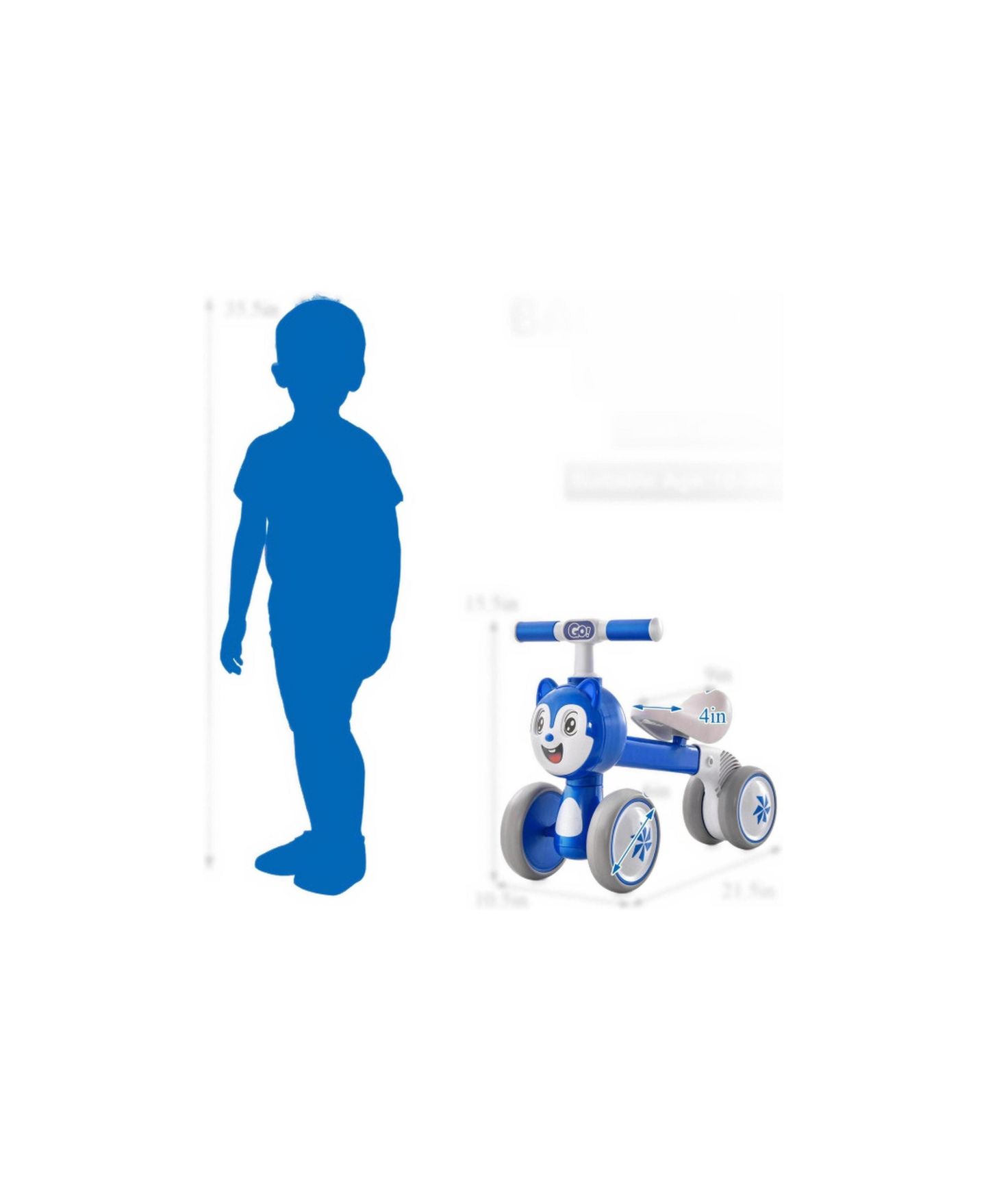 Детская игрушка Slickblue Lightweight Baby Balance Bike with 4 Wheels No Pedal Design, цвет: Синий — фото 3