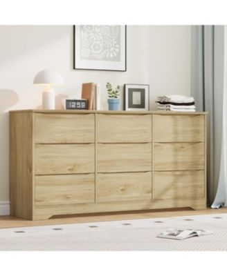 Wooden Dresser with 9 Drawers, Tall Modern Closet with Deep Storage, Large Chest of Drawers with Wide Top, Long Storage Dresser for Bedroom