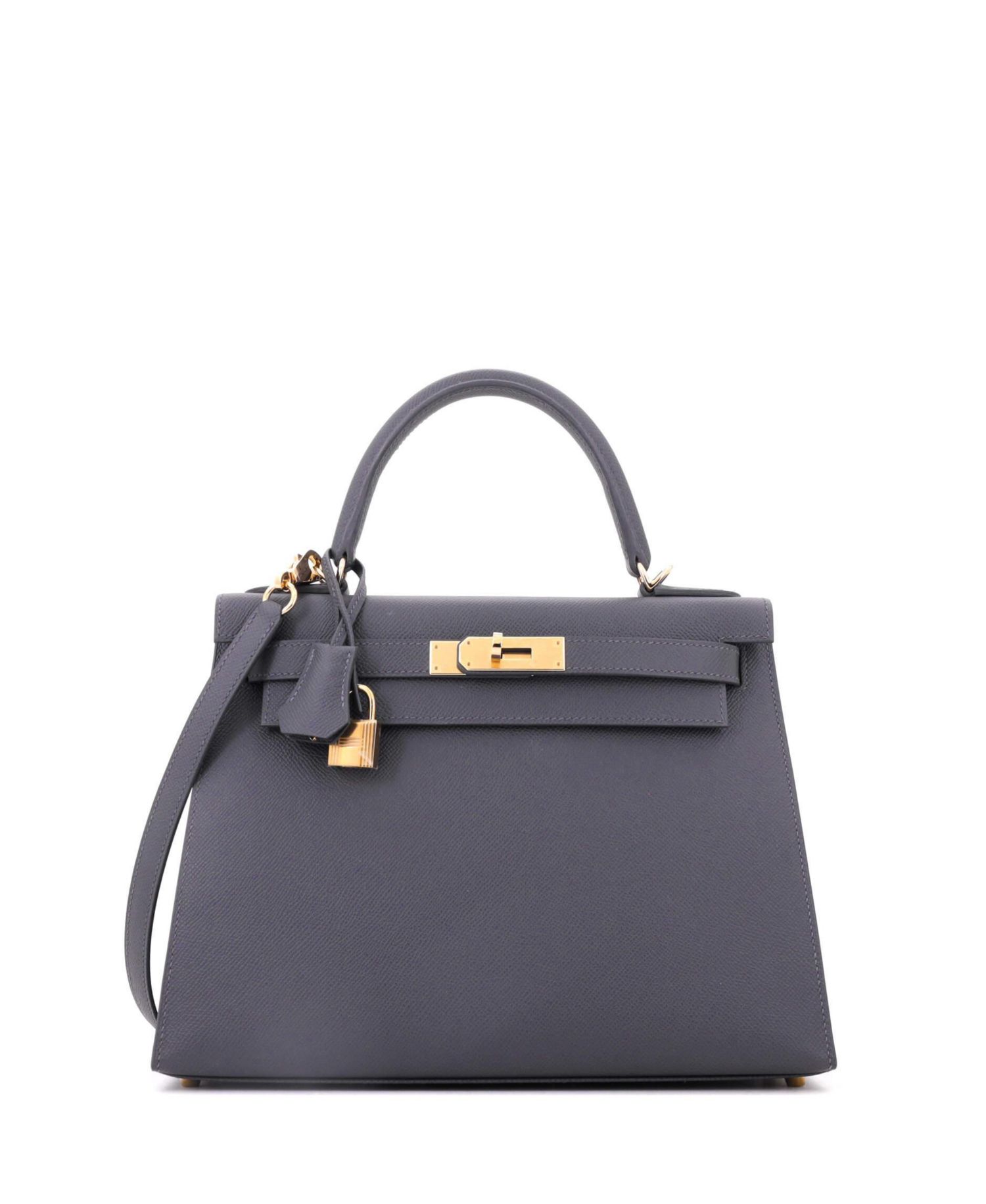 Kelly 28 Handbag Grey Epsom with Permabrass Hardware