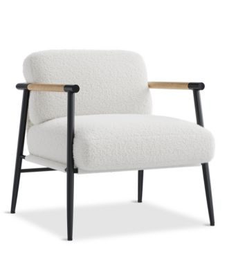 Modern Accent Chair - Comfy Chair with Metal Frame and Wooden Armrest, Cozy Reading Chair with Soft Cushion for Bedroom Living Room