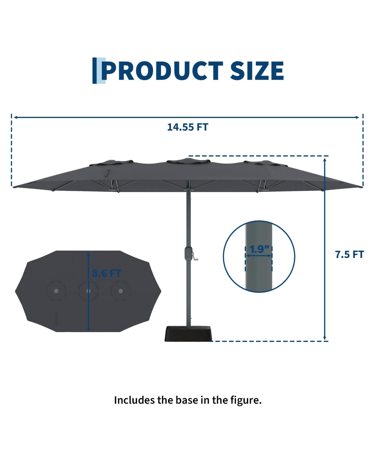 homfan 9' x 15' Extra-Wide Outdoor Umbrella with Base
