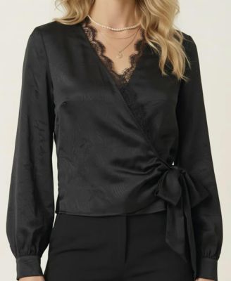 Women's Lace-Trim V-Neck Wrap Tie-Detail Top