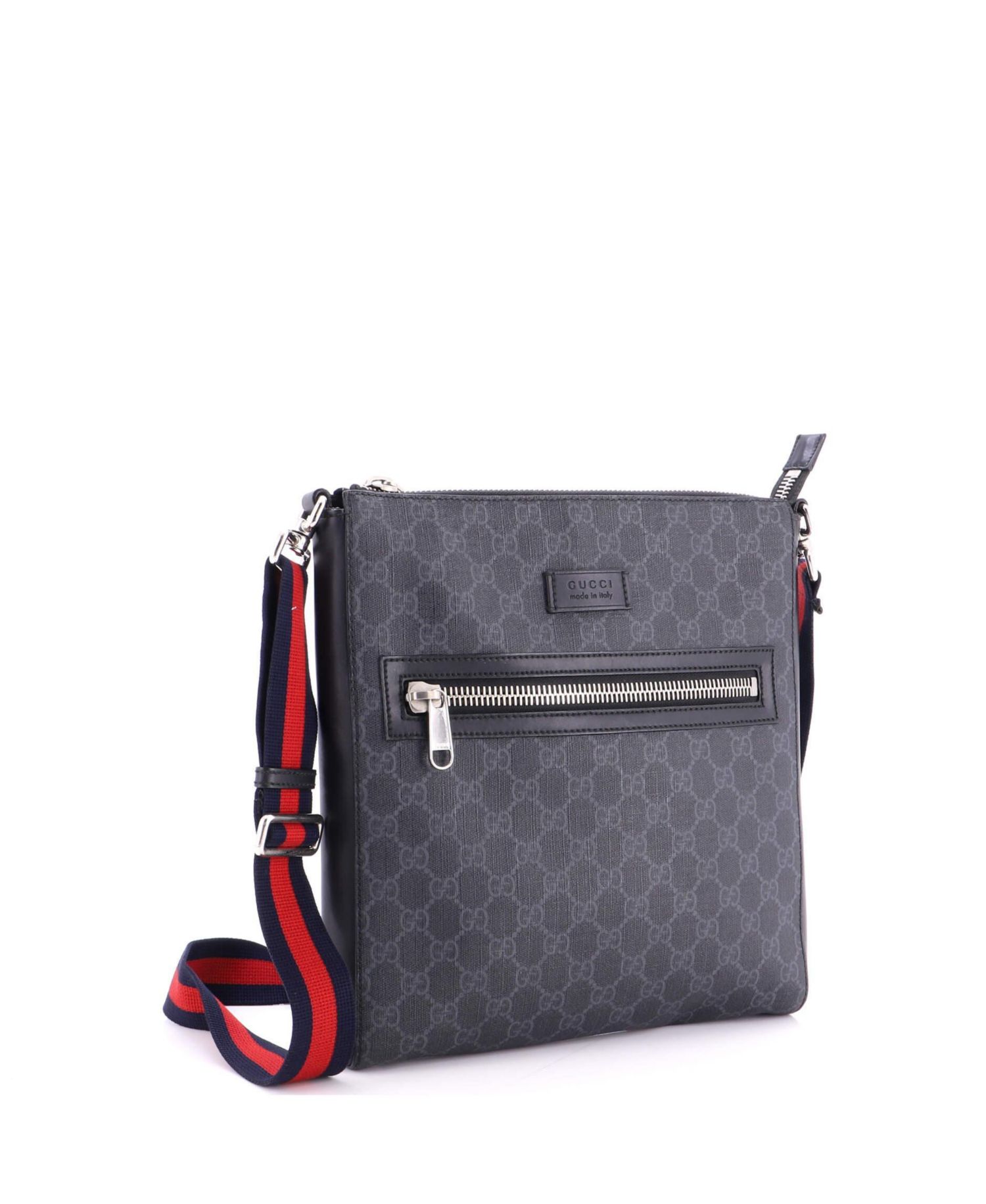 Medium Web Strap Front Zip Messenger Bag GG Coated Canvas