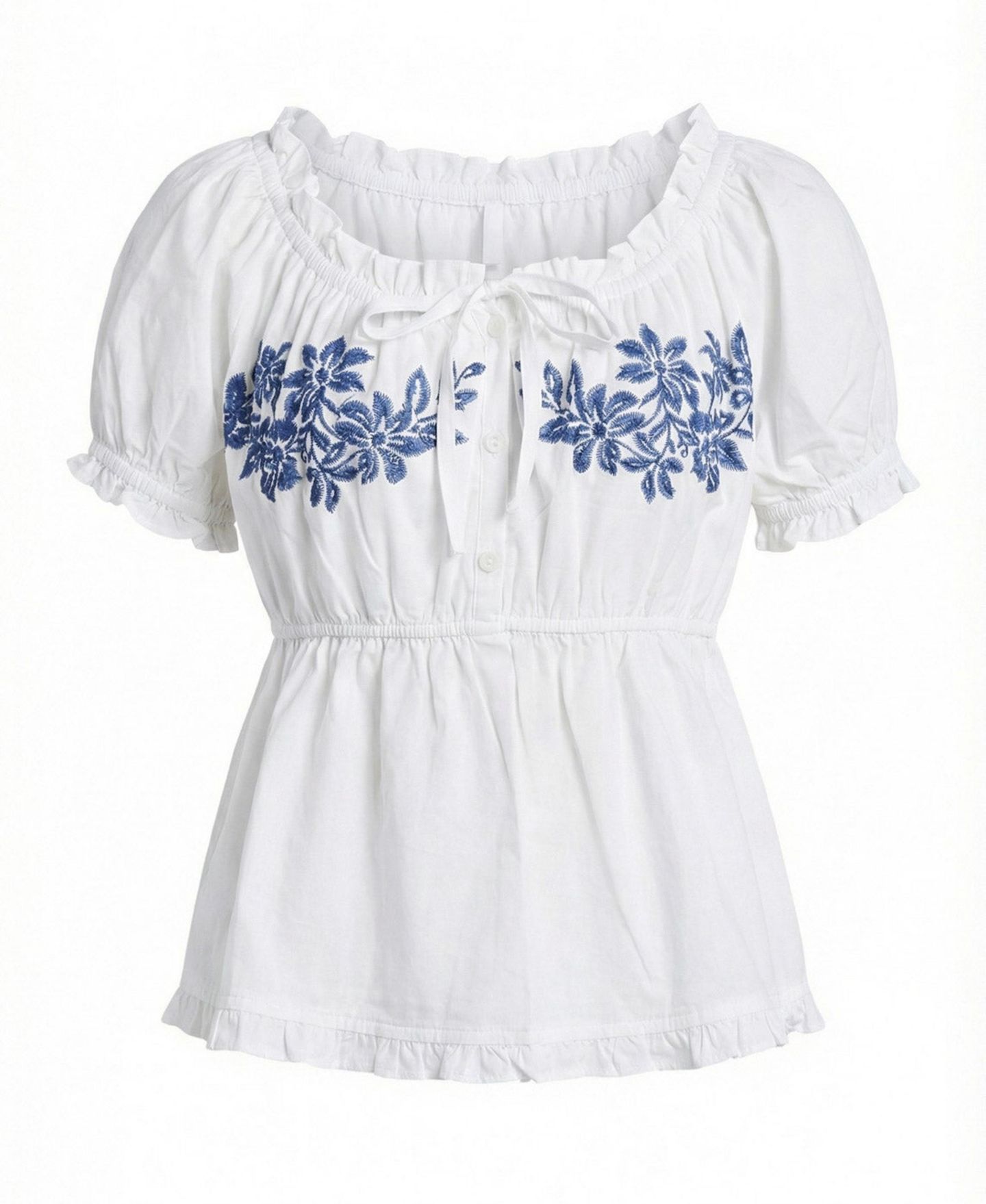 Женская блузка Modenaire Embroidered Peplum Ruffle-Trim, цвет: Белый — фото 8