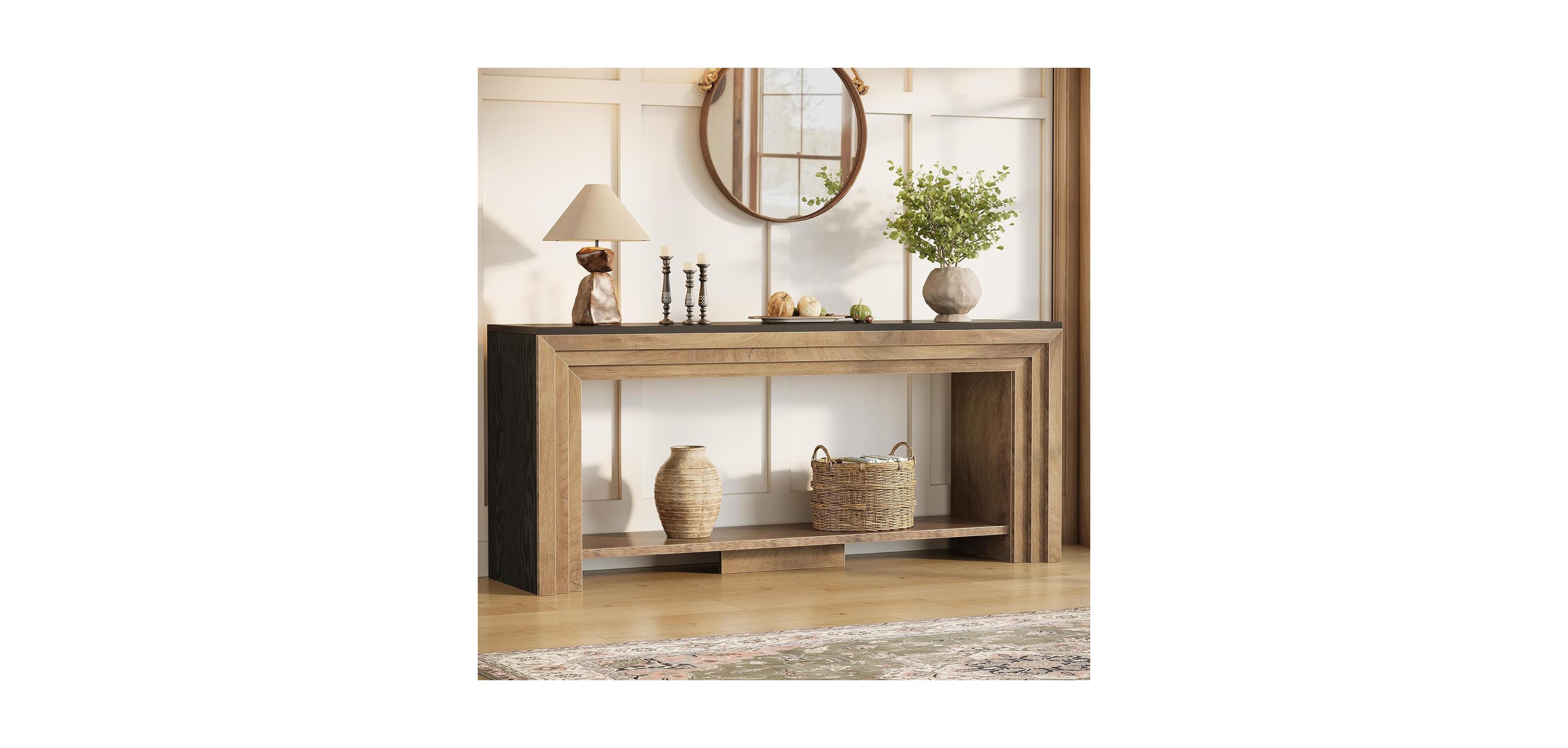 Tribesigns Long Console Table, 2-Tier Farmhouse Narrow Wooden Sofa Table for Living Room, Entryway, Hallway, Foye