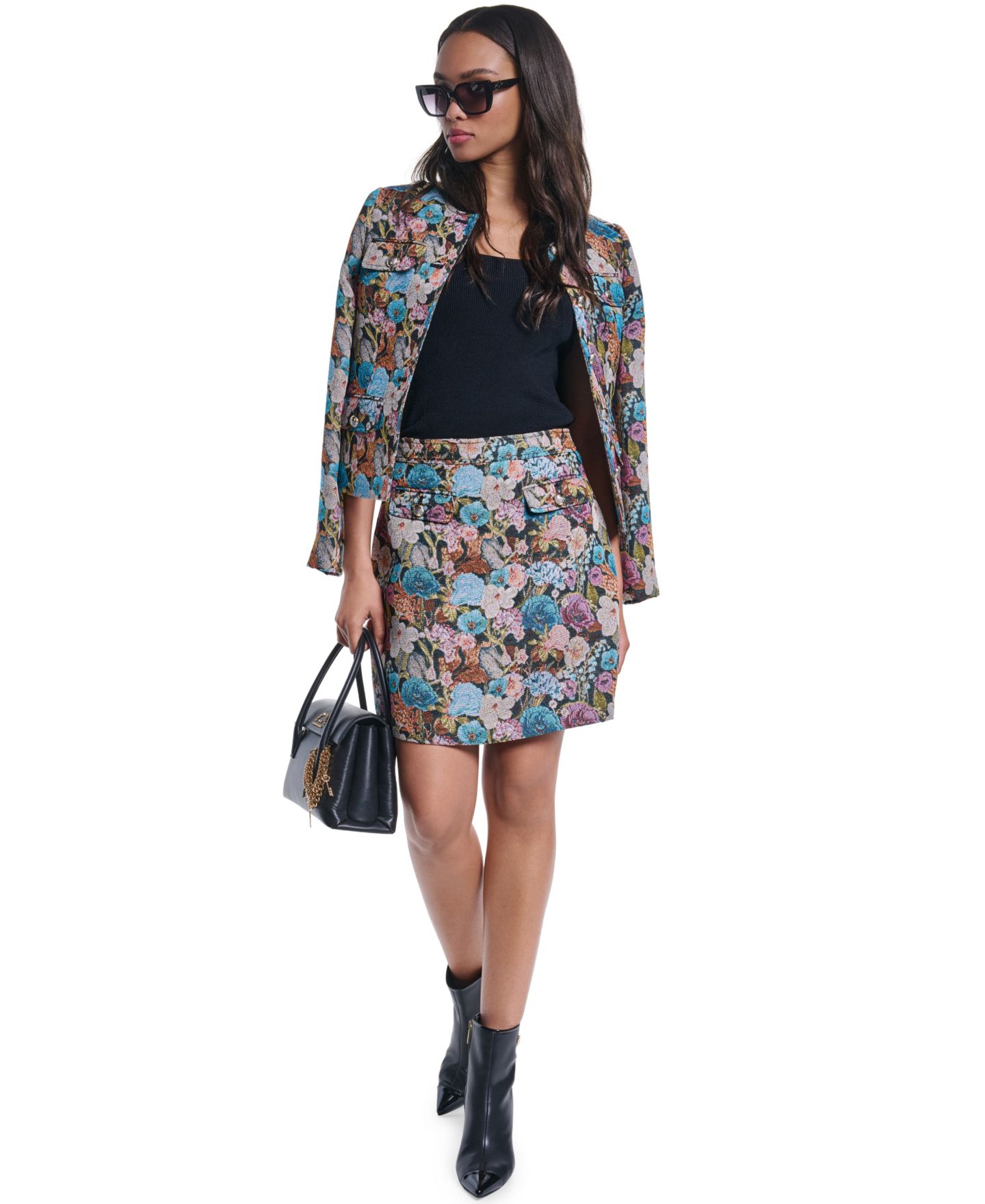 Женская юбка KARL LAGERFELD PARIS Floral Jacquard Pencil, цвет: Чёрный разноцветный — фото 2