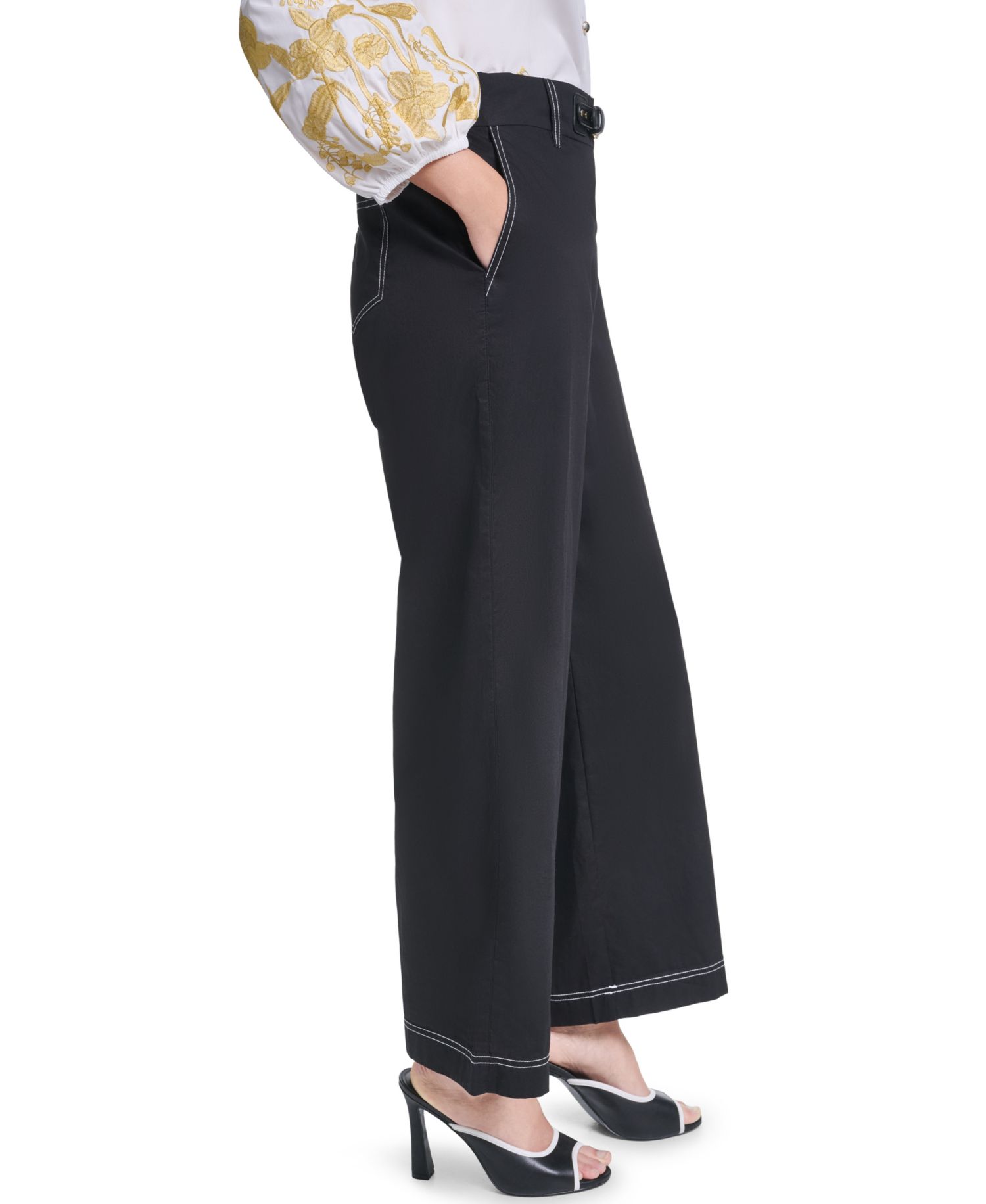 Women’s Fixed Belt Mid-Rise Straight Ankle Pants