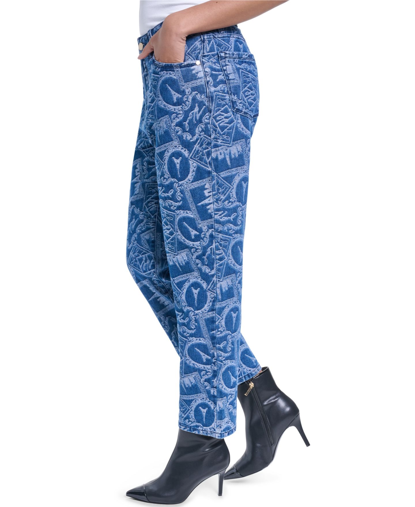 Женские брюки KARL LAGERFELD PARIS Printed Denim Pants, цвет: Средний индиго — фото 3