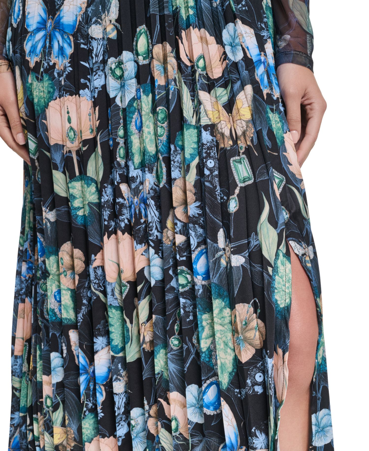 Women’s Printed Mesh Long-Sleeve Crewneck Dress