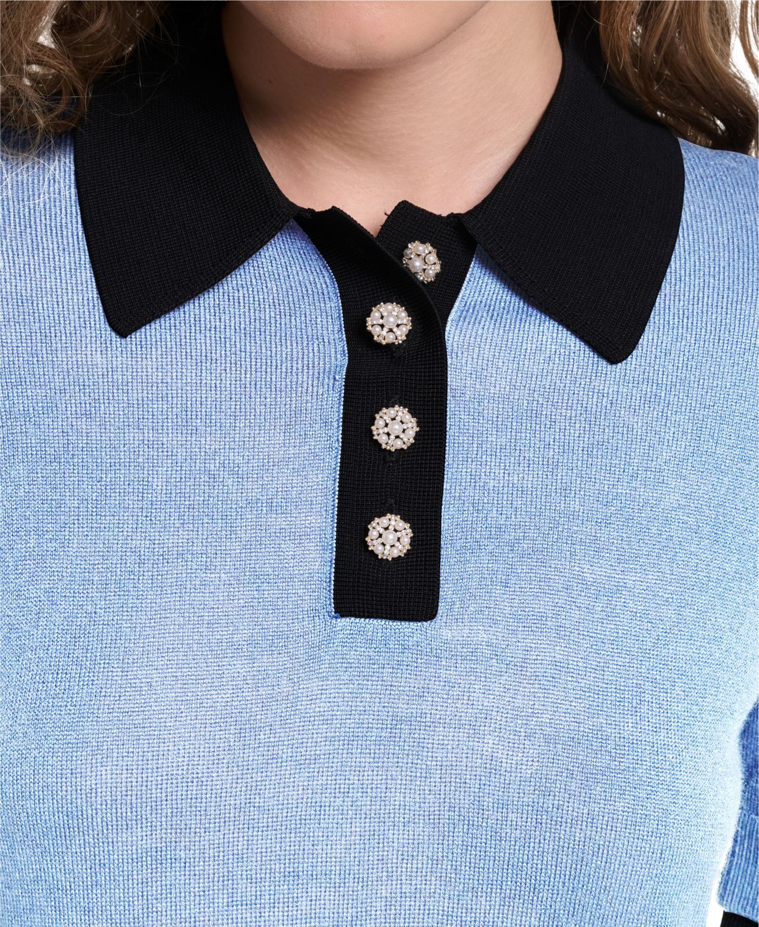 Petite Short-Sleeve Contrast Collar Sweater
