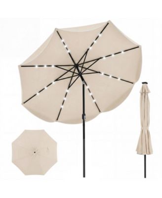 10 feet Scalloped Solar Patio Umbrella with 24 LED Lights and Push Tilt