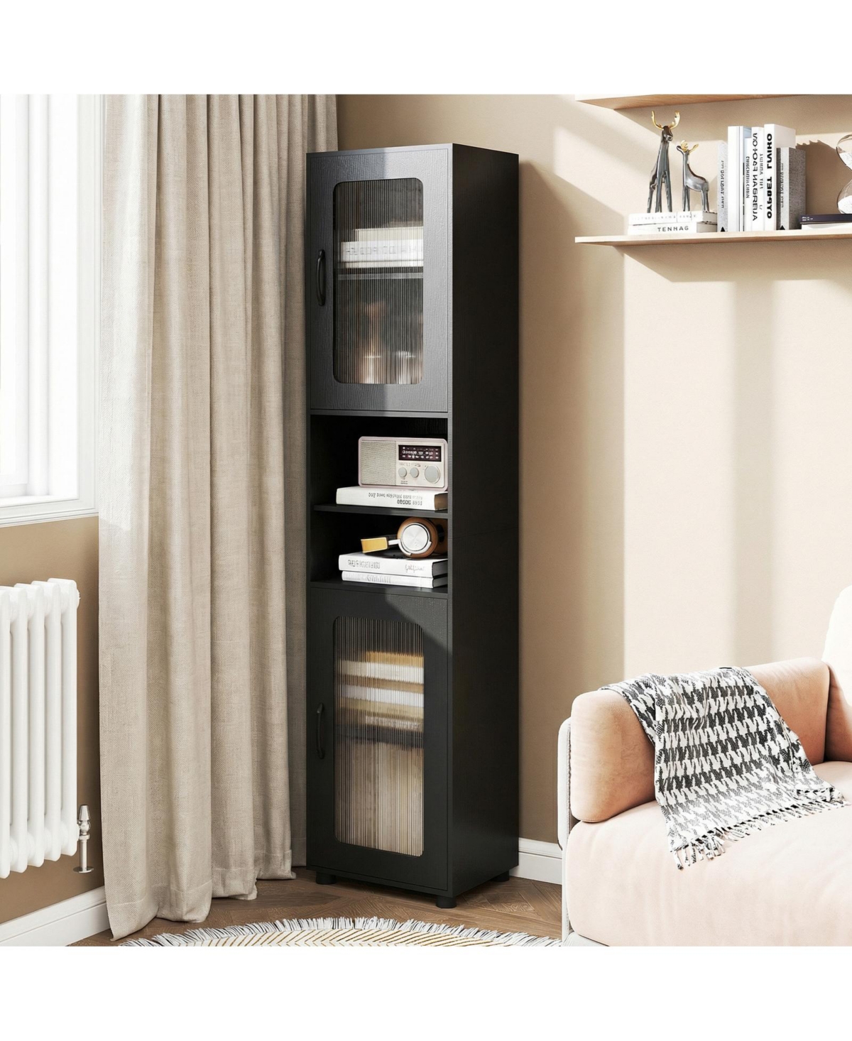 Costway Bathroom Cabinet, Slim Floor Storage Cabinet with 2 Fluted Doors,4 Rubber Feet