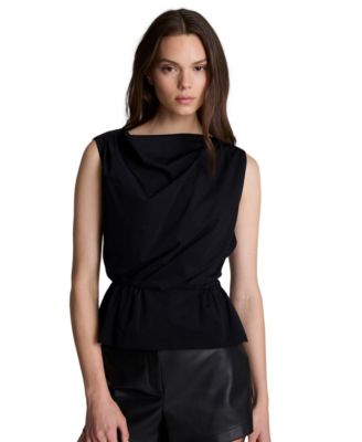 Women's Pleated Sleeveless Cowl Neck Peplum Top