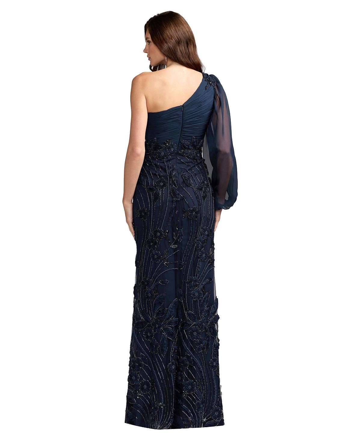 Mac Duggal Petite One Shoulder Chiffon Gown with Embroidered Floral Skirt view 2 — MAYCSS fashion products