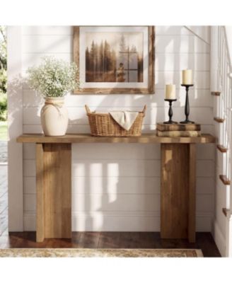 Modern Console Table, Narrow Entryway Table with Wood Grain, Minimalist Sofa Table