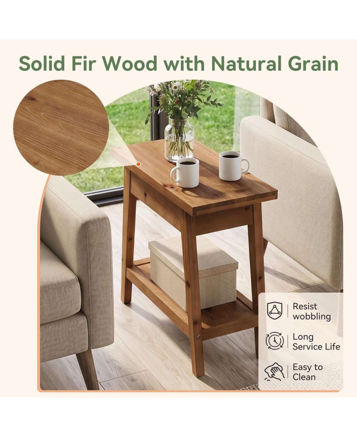 Tribesigns End Table for Living Room,2-Tier Solid Wood Side Table with Storage,Farmhouse Rectangle Nightstand for Bedroom,Small Spaces