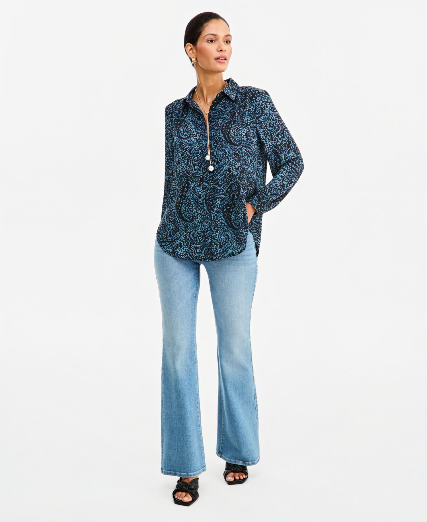 Women's Long-Sleeve Button Down Tunic Blouse