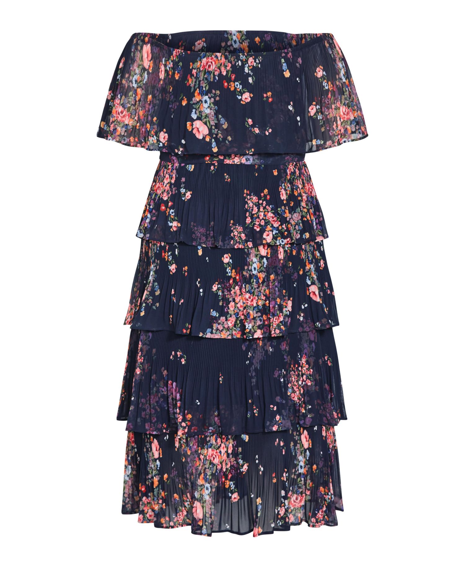 Women's Night Garden Print Tier Midi Dress